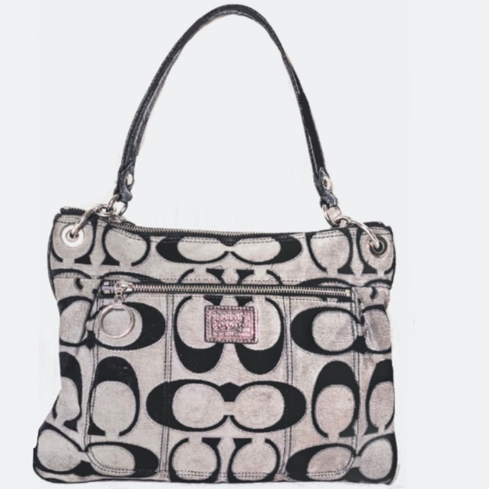 COACH | Poppy Signature hand bag/purse #18135 blk/grey/silver